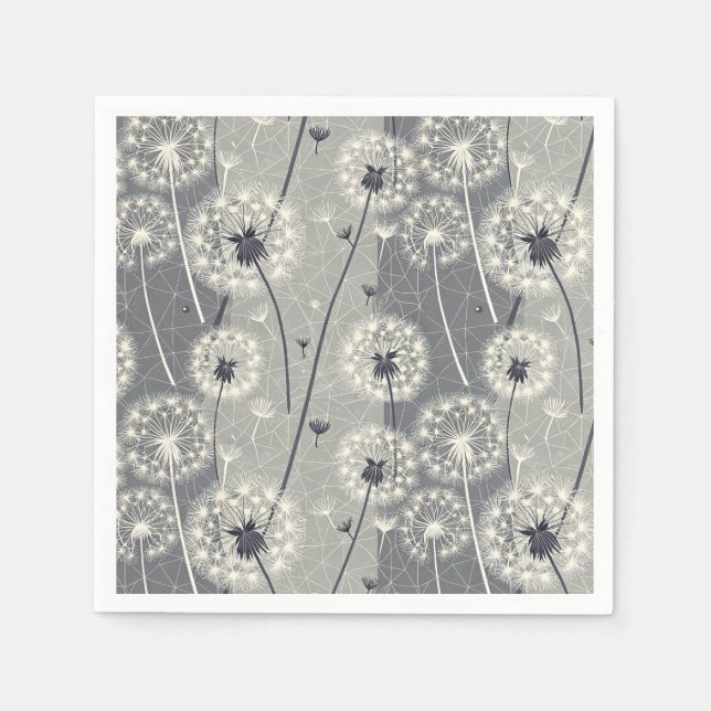 Modern Monochrome Dandelion Napkin (Front)