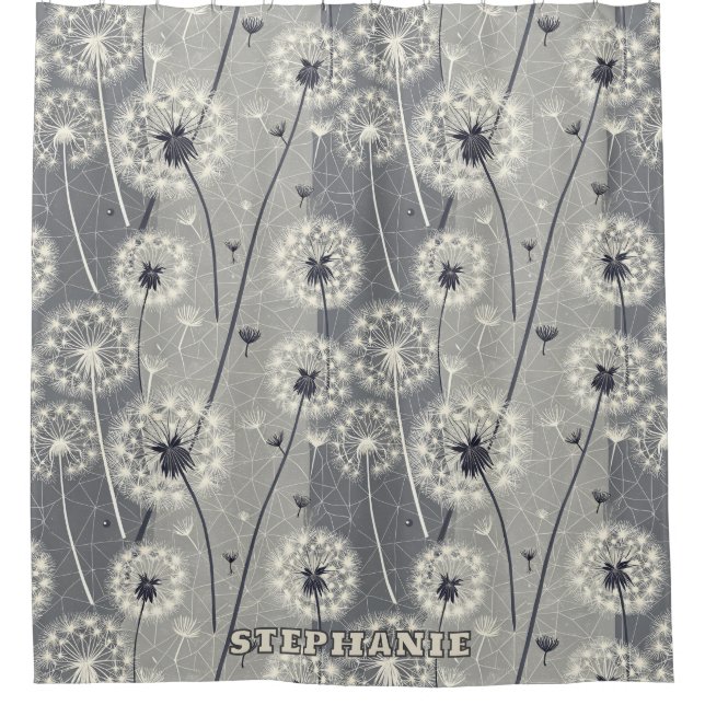 Modern Monochrome Dandelion Shower Curtain (Front)