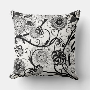 Modern Monochrome Floral Cushion
