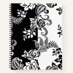 Modern Monochrome Floral Pattern Notebook