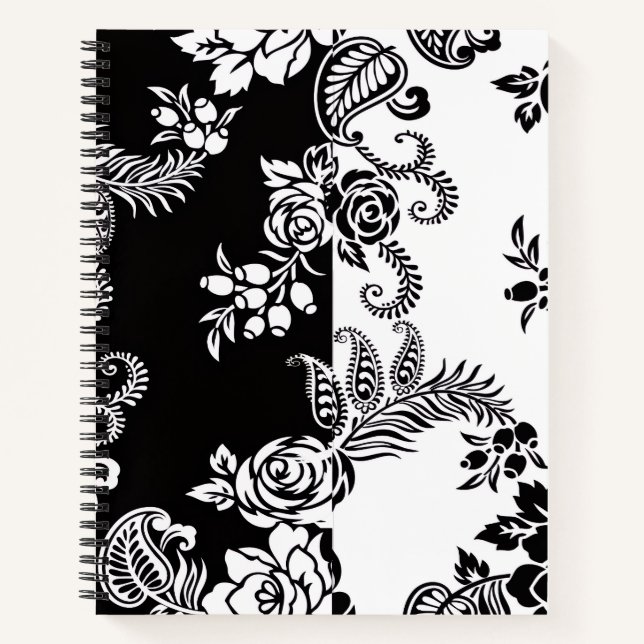 Modern Monochrome Floral Pattern Notebook (Front)