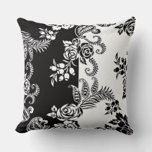 Modern Monochrome Floral Pattern Throw Pillow