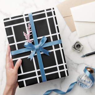 Modern Monochrome Grid Black Abstract Pattern Wrapping Paper