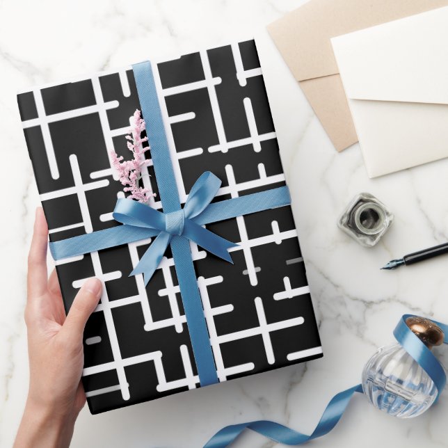Modern Monochrome Grid Black Abstract Pattern Wrapping Paper (Gifting)