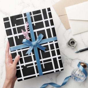 Modern Monochrome Grid Black Abstract Pattern Wrapping Paper