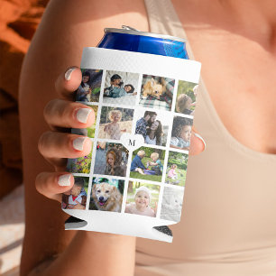 Modern monogram 16 photo collage can cooler