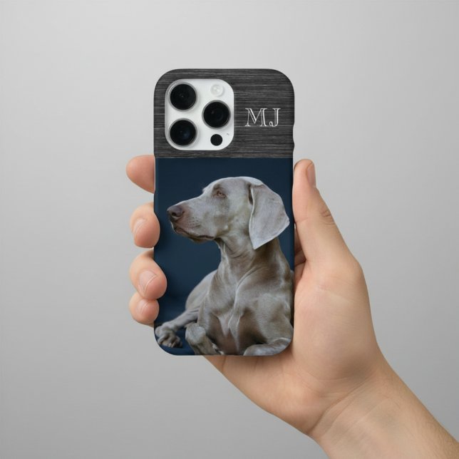 Modern Monogram 1 Photo Brushed Metal Grey iPhone Case (Creator Uploaded)