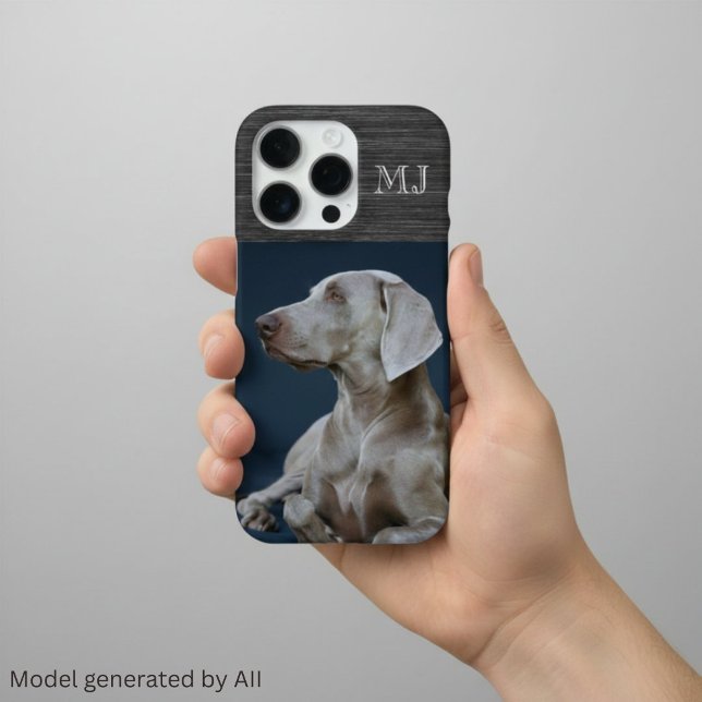 Modern Monogram 1 Photo Brushed Metal Grey iPhone Case (Creator Uploaded)
