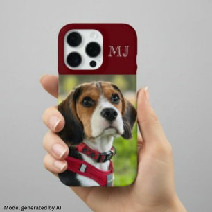 Modern Monogram 1 Photo Burgundy Red iPhone 16 Pro Case