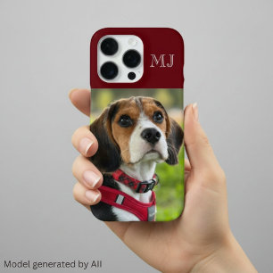 Modern Monogram 1 Photo Burgundy Red iPhone 16 Pro Case