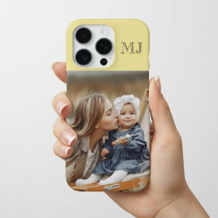 Modern Monogram 1 Photo Collage Soft Yellow iPhone 16 Pro Case