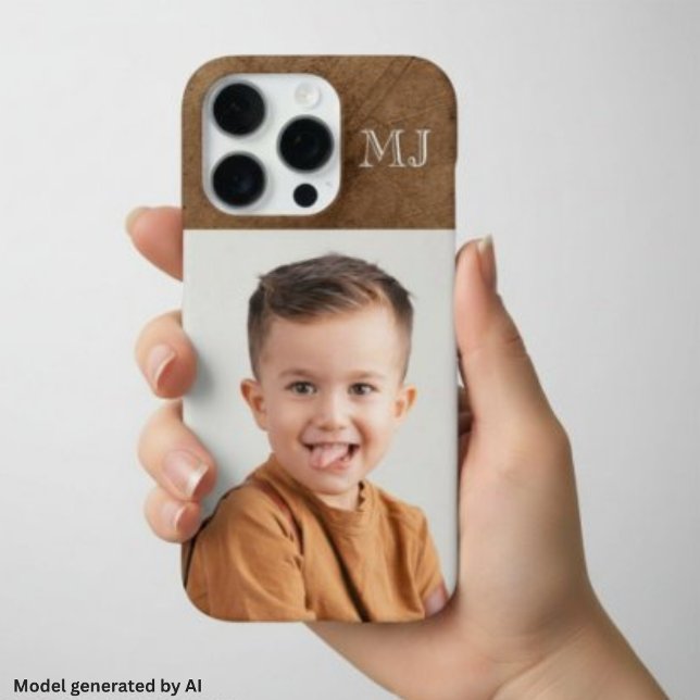 Modern Monogram 1 Photo Distressed Brown iPhone Case (Creator Uploaded)