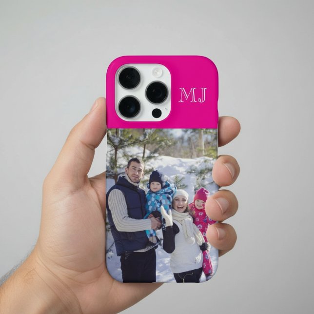 Modern Monogram 1 Photo Hot Pink iPhone Case (Creator Uploaded)