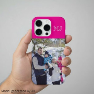 Modern Monogram 1 Photo Hot Pink iPhone 16 Pro Case