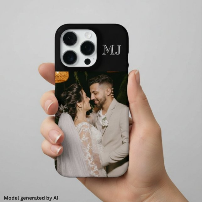 Modern Monogram 1 Photo Midnight Black iPhone Case (Creator Uploaded)