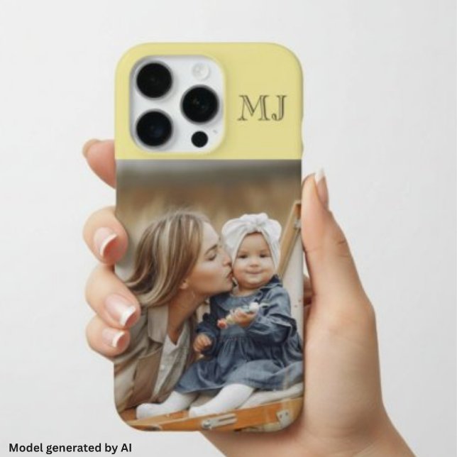 Modern Monogram 1 Photo Soft Yellow iPhone Case (Creator Uploaded)