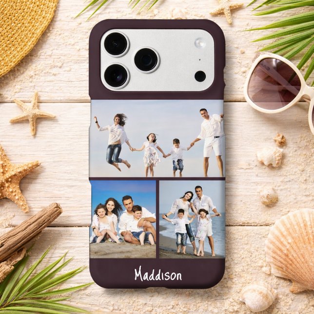 Modern Monogram 3 Photo Collage Plum Purple (Creator Uploaded)