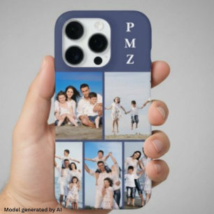 Modern Monogram 5 Photo Collage Dusk Blue iPhone 16 Pro Case