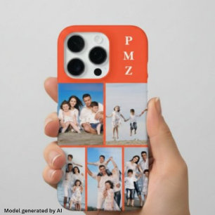 Modern Monogram 5 Photo Collage Persimmon Orange iPhone 16 Pro Case