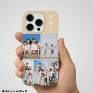 Modern Monogram 5 Photo Collage Sand Cream Beige iPhone 16 Pro Case