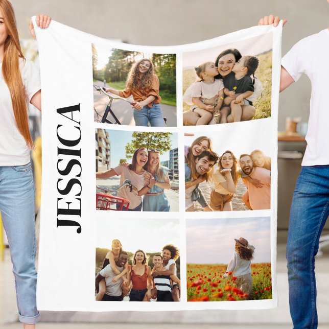 Modern Monogram 6 Photo Collage Fleece Blanket (Creator Uploaded)