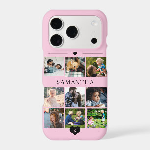 Modern monogram 9 photo collage name pink