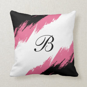 Modern Monogram Abstract Pink Black White Cushion