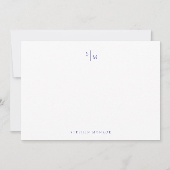 Modern Monogram Admiral Blue Correspondence Note Card (Front)