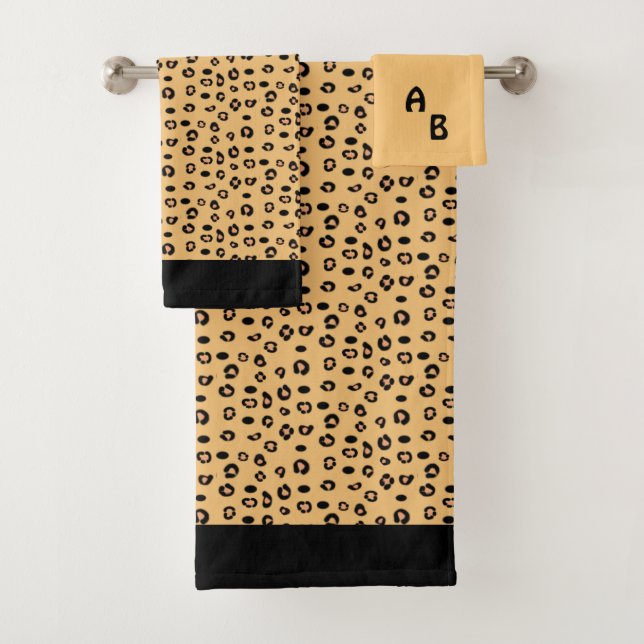 Modern Monogram and Leopard Pattern Bath Towel Set (Insitu)