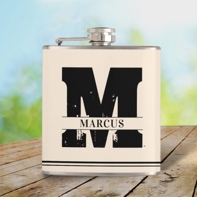 Modern Monogram and Name Man Hip Flask (Creator Uploaded)