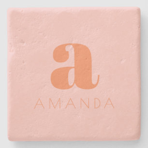 Modern Monogram and Name Pink and Orange  Stone Coaster