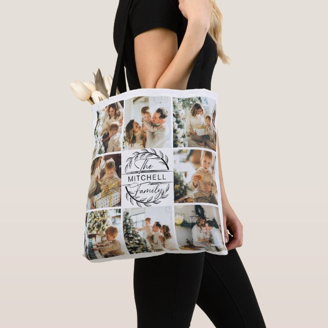 Modern Monogram and Photo Collage Personalised Tot Tote Bag (Close Up)
