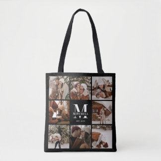 Modern Monogram and Photo Collage Personalised Tote Bag
