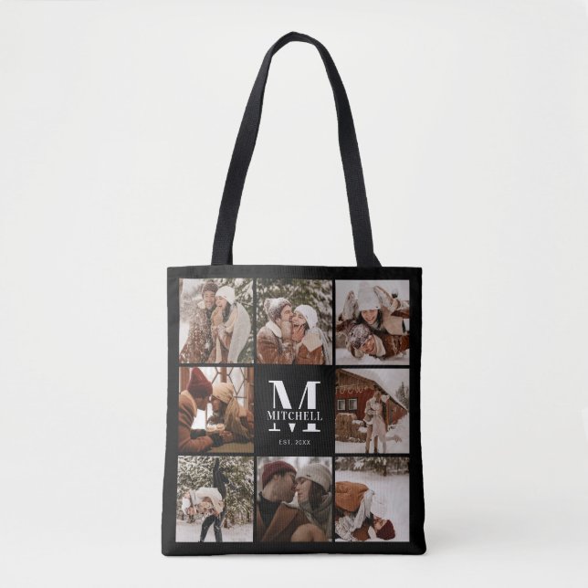 Modern Monogram and Photo Collage Personalised Tote Bag (Front)