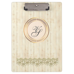 Modern Monogram Antique Pattern  Vintage Wood Clipboard