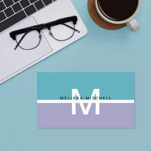 Modern Monogram Aqua & lavender Business Card