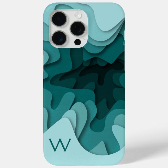 Modern Monogram Aqua Turquoise Abstract Painting Case-Mate iPhone Case (Back)