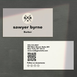 Modern Monogram Barber Scissors Grey Business Card