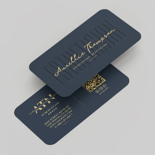 Modern Monogram Beautician Aesthetician Blue Gold Business Card