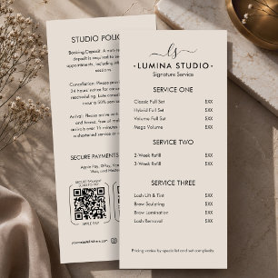 Modern Monogram Beauty Price List Sand Service Menu