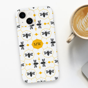 Modern Monogram Bee Pattern Yellow Honeycomb Chic Case-Mate iPhone 14 Case