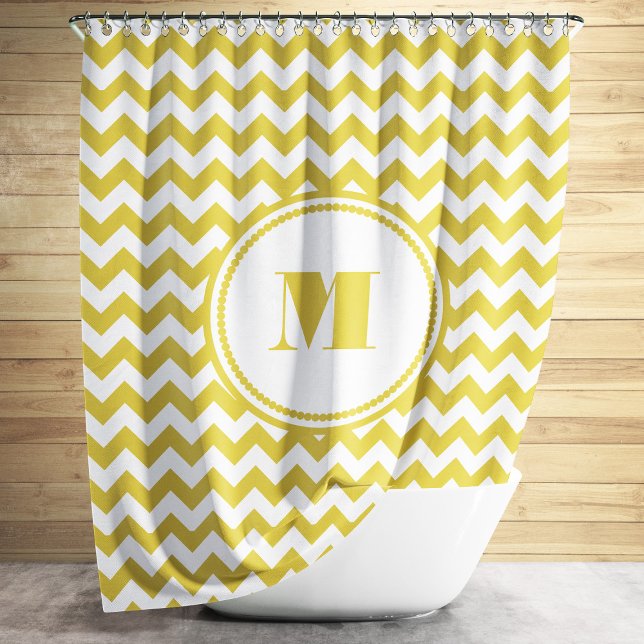 Modern Monogram Beige Chevron Stripes Shower Curtain (Modern Monogram Beige Chevron Stripes Shower Curtain)