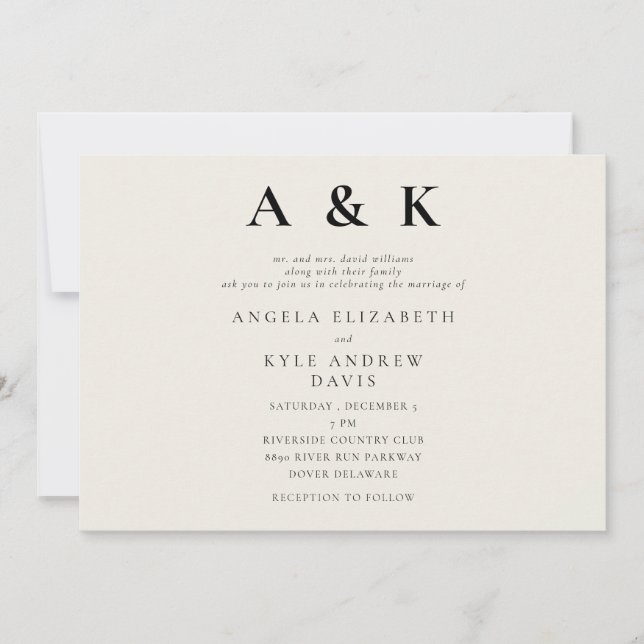 Modern Monogram Beige Modern Horizontal Wedding Invitation (Front)