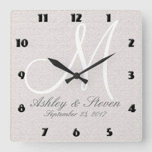 Modern Monogram Beige Square Wall Clock