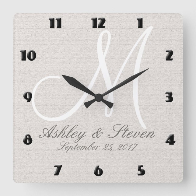 Modern Monogram | Beige Square Wall Clock (Front)