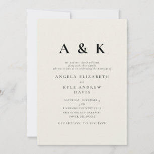 Modern Monogram Beige Wedding  Invitation