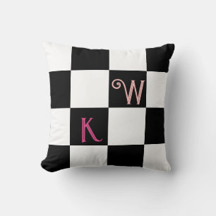 Modern Monogram Black and White Check Cushion