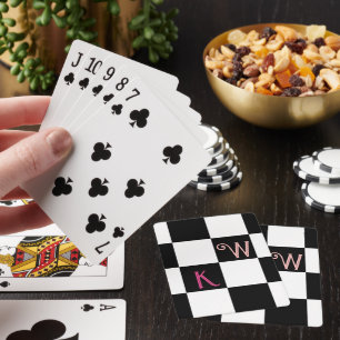 Modern Monogram Black and White Check Playing Cards