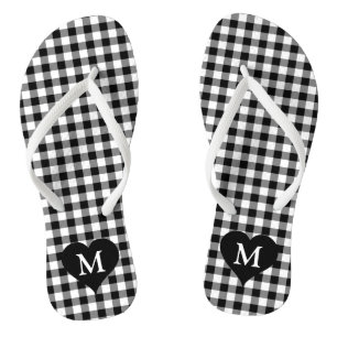 Modern Monogram Black And White Checks Thongs