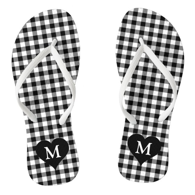 Modern Monogram Black And White Checks Thongs (Footbed)